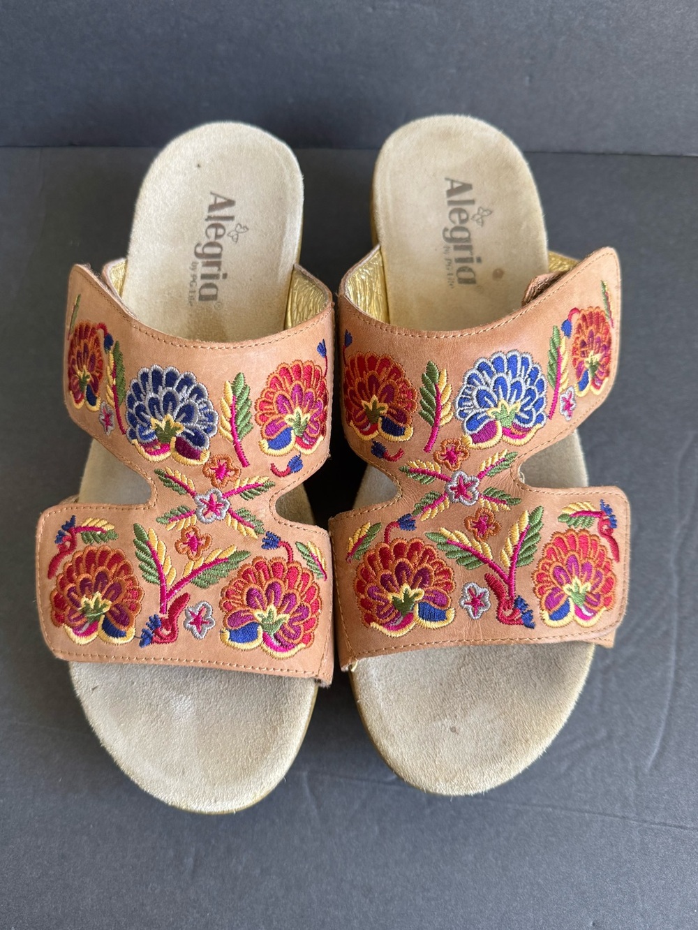 Alegria Embroidered Sandals Tan Leather Comfort Shoes Slip On Clogs Mules 43 - Picture 2 of 10